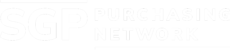 SGP Purchasing Network logo featuring bold white text on a black background with horizontal lines above and below the text.