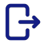A blue outline of a rectangle with an arrow pointing right, symbolizing a logout or exit action.