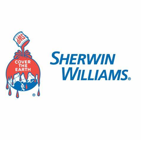 Sherwin-Williams logo showing red paint being poured over a globe with the text "Cover the Earth," next to the company name in blue letters.