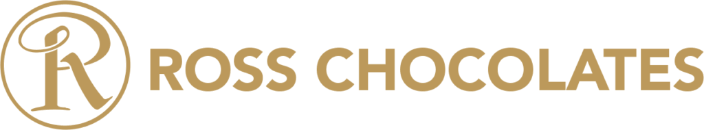 Ross Chocolates logo featuring a gold stylized "R" in a circle, followed by the text "ROSS CHOCOLATES" in bold gold letters on a light background.